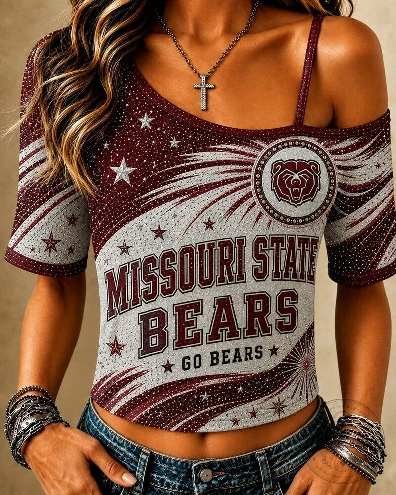Missouri State Bears Fan Off-Shoulder Cropped T-Shirt