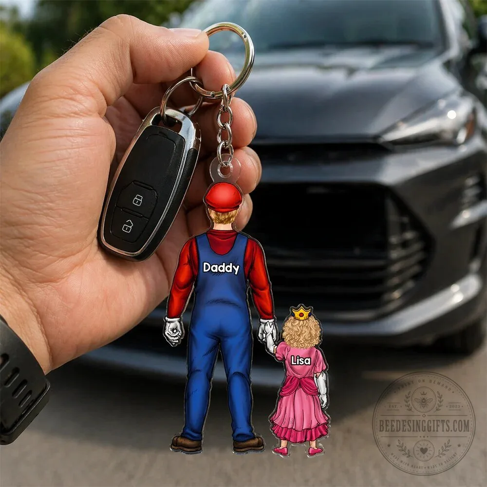 Super Mario Daddy and Princess Lisa Personalized Keychain