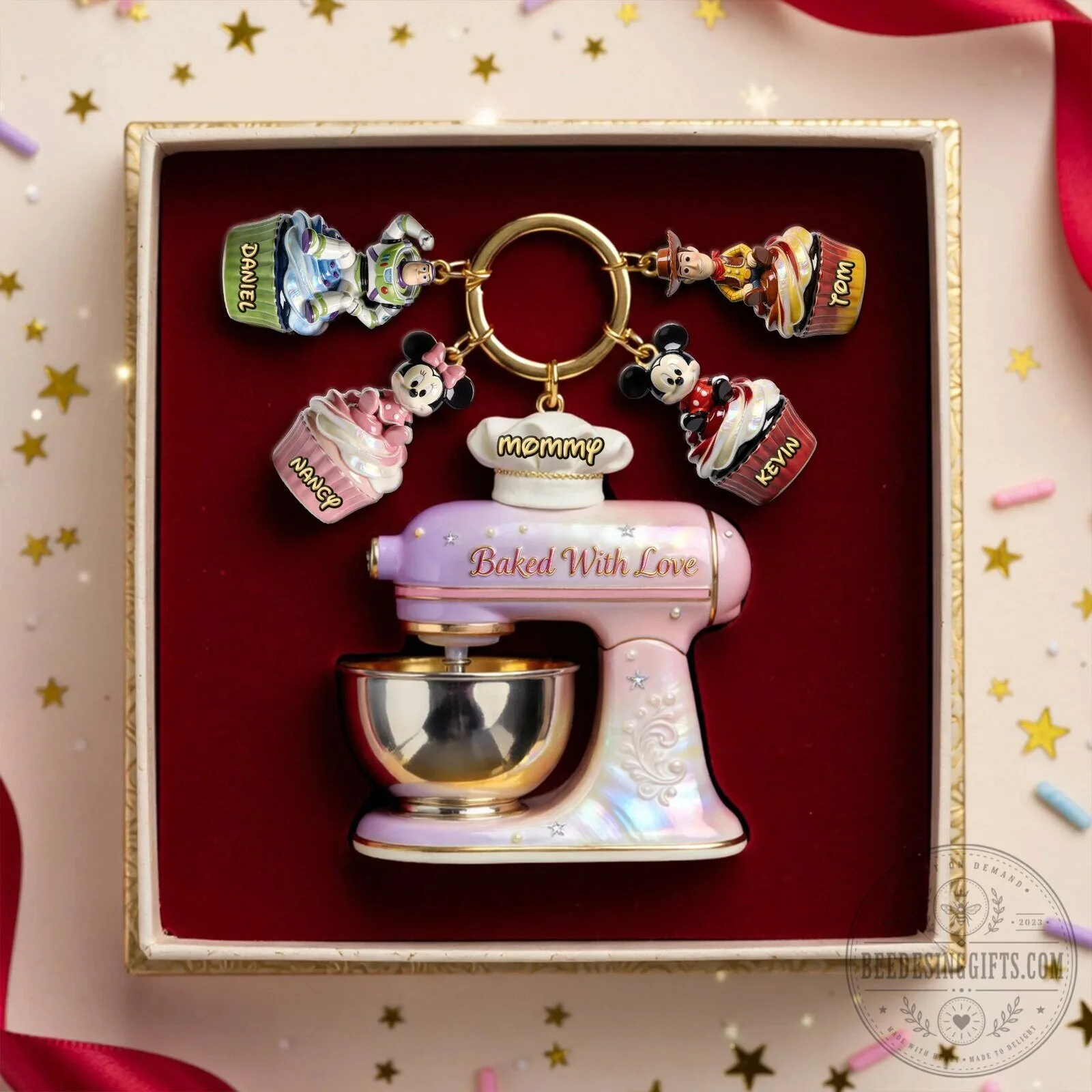 Personalized Baking Mixer Keychain with Disney Characters and Cupcakes