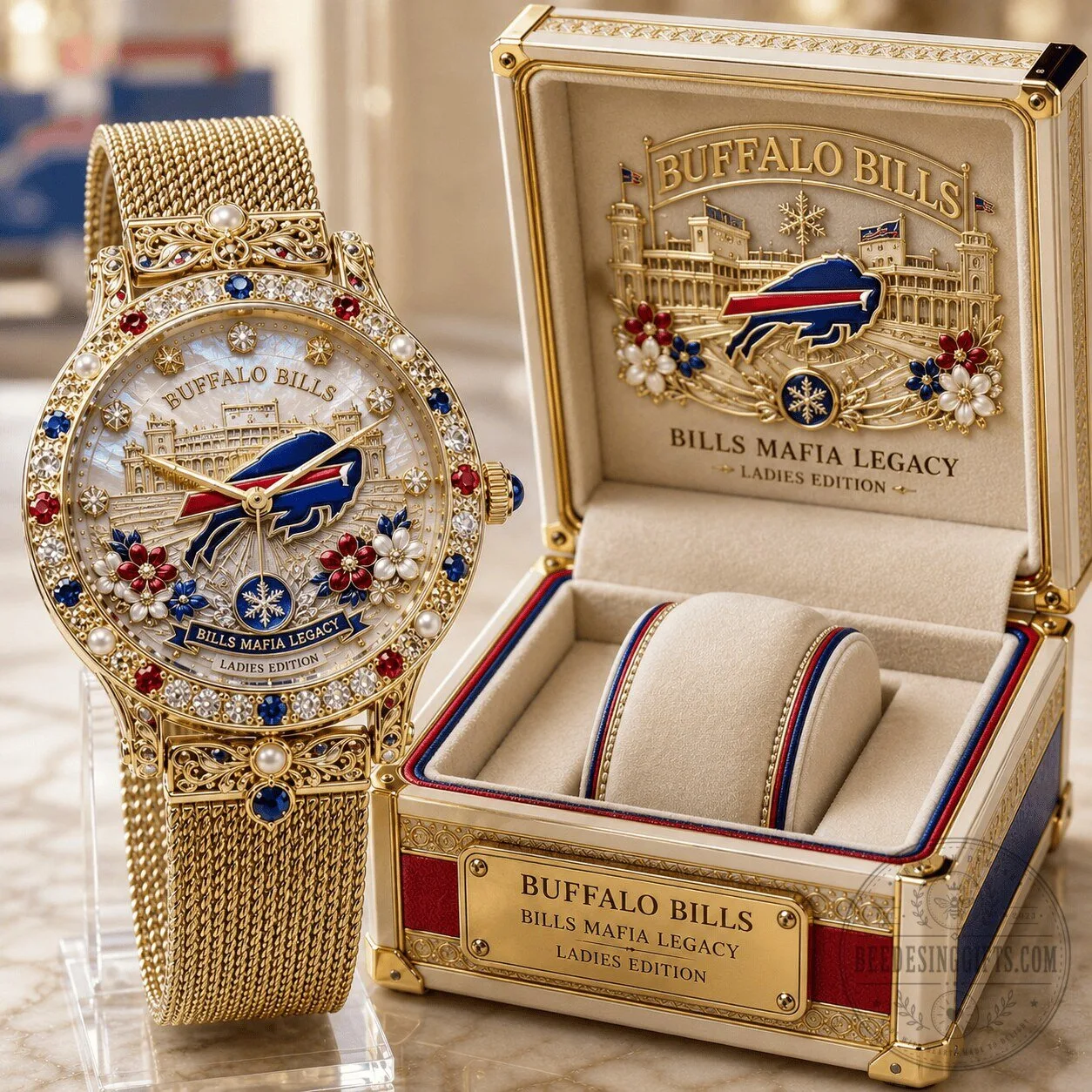 Buffalo Bills Bills Mafia Legacy Ladies Edition Gold Stainless Steel Watch