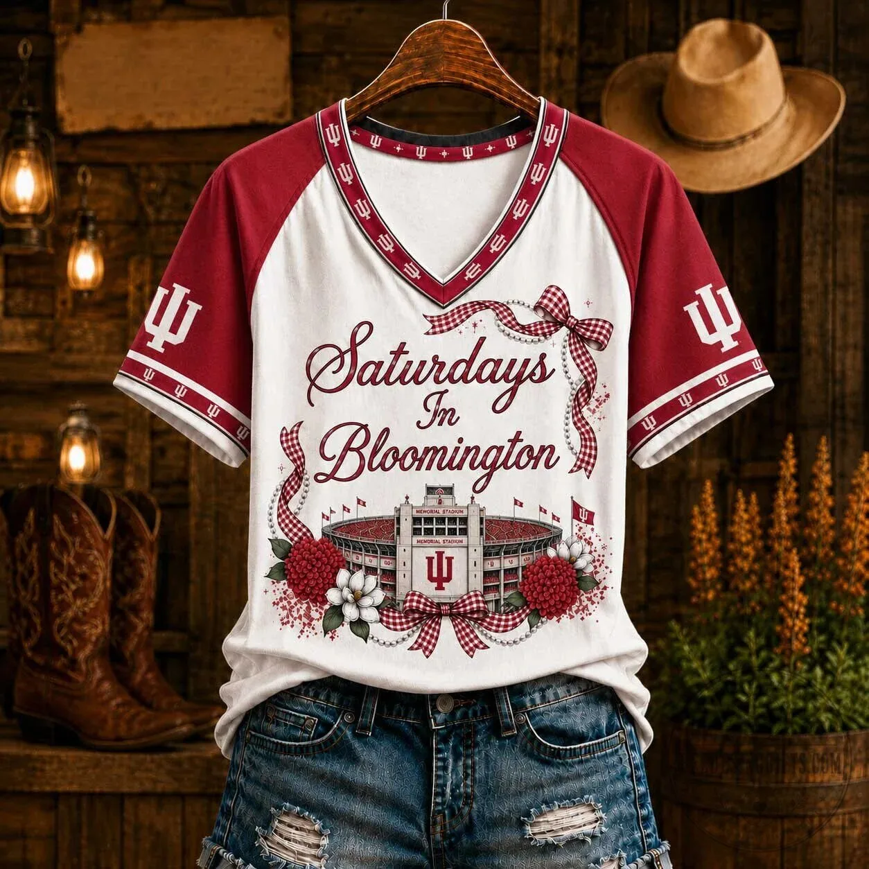 Indiana Hoosiers Saturdays In Bloomington Football Game Day V-Neck T-Shirt