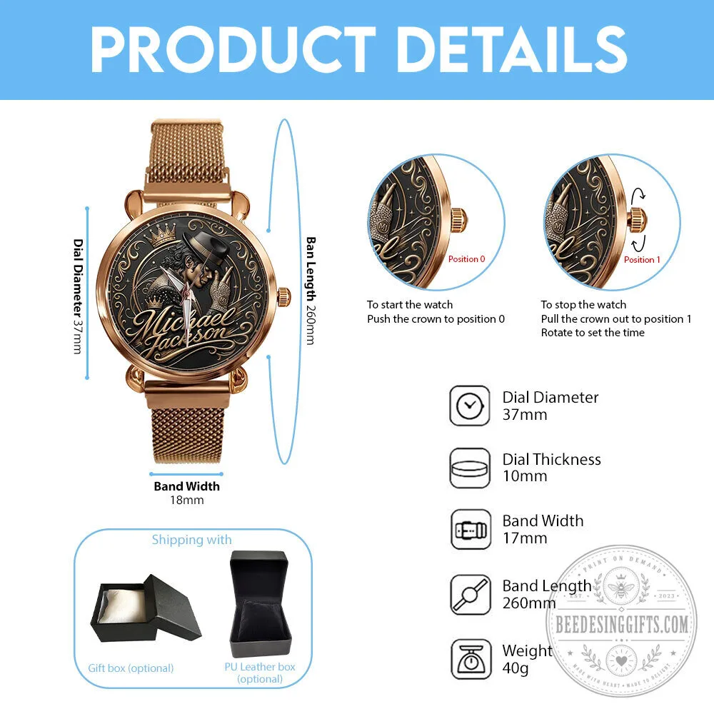 Quartz Watch with Gold Mesh Strap - Michael Jackson, The King of Pop 15 Quartz Watch with Gold Mesh Strap - Michael Jackson, The King of Pop