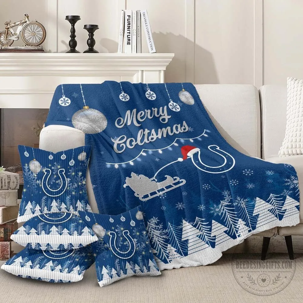 Indianapolis Colts Merry Christmas Fleece Blanket and Pillow Set