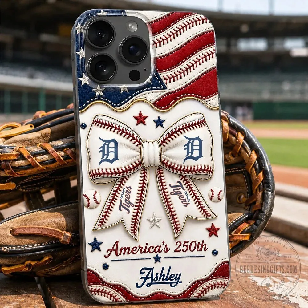 Detroit Tigers Baseball Bow America's 250th Personalized Phone Case