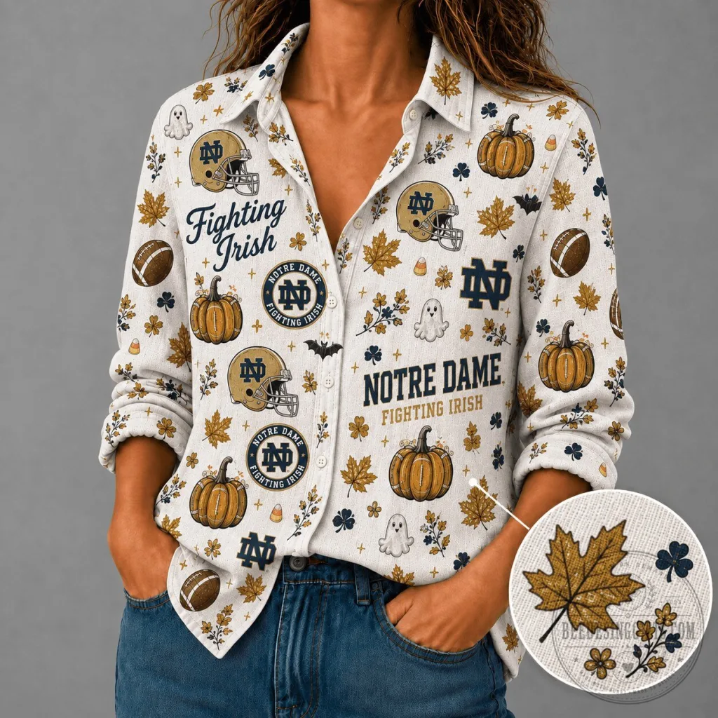 Notre Dame Football Fighting Irish Halloween Theme Button-Up Shirt Notre Dame Football Fighting Irish Halloween Theme Button-Up Shirt