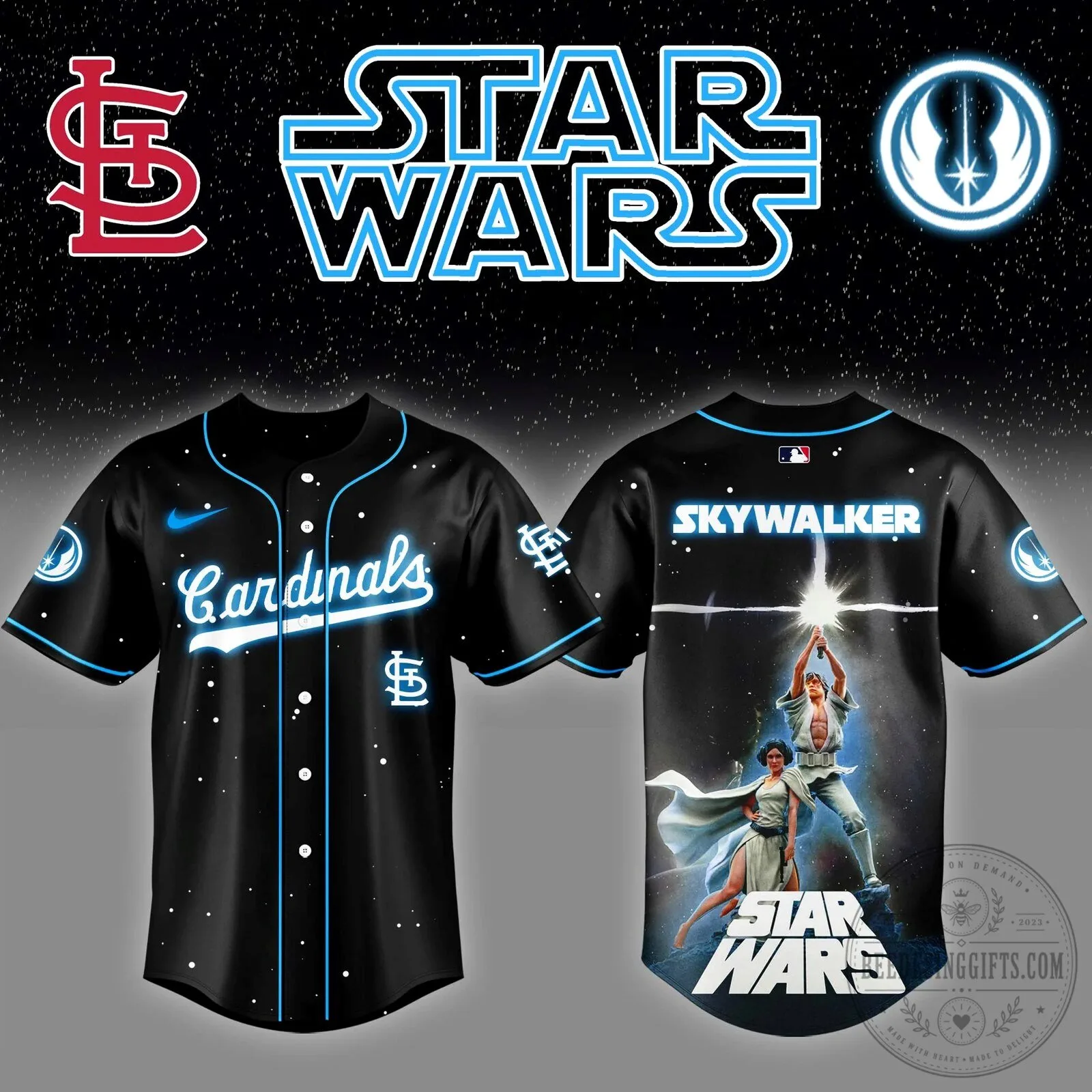 St Louis Cardinals Jersey with Luke Skywalker Design from Star Wars