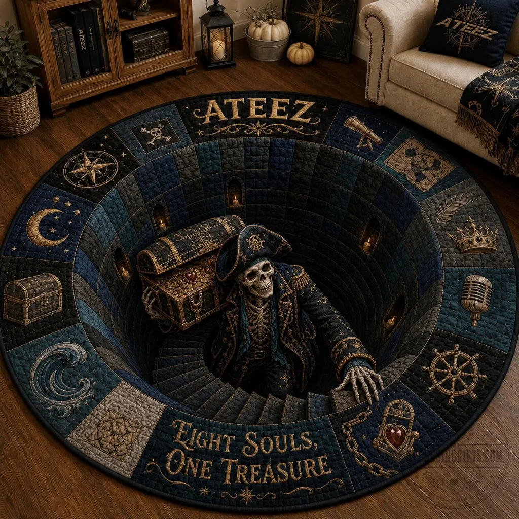 ATEEZ Eight Souls One Treasure Pirate Skeleton Round Rug ATEEZ Eight Souls One Treasure Pirate Skeleton Round Rug