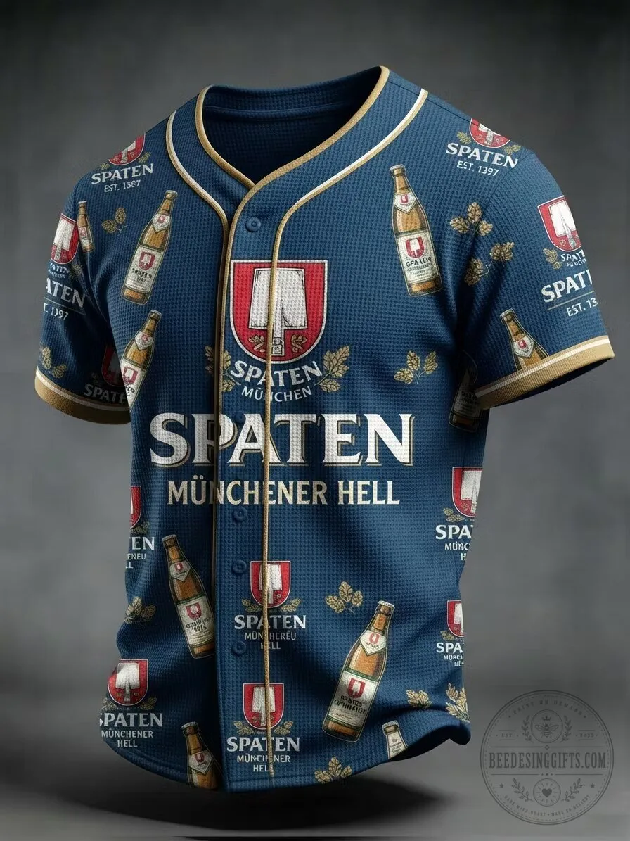Spaten Münchener Hell Beer Bottle Pattern Blue Baseball Jersey