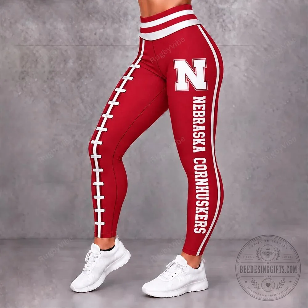 Nebraska Cornhuskers Football Team Red Striped Women's Leggings