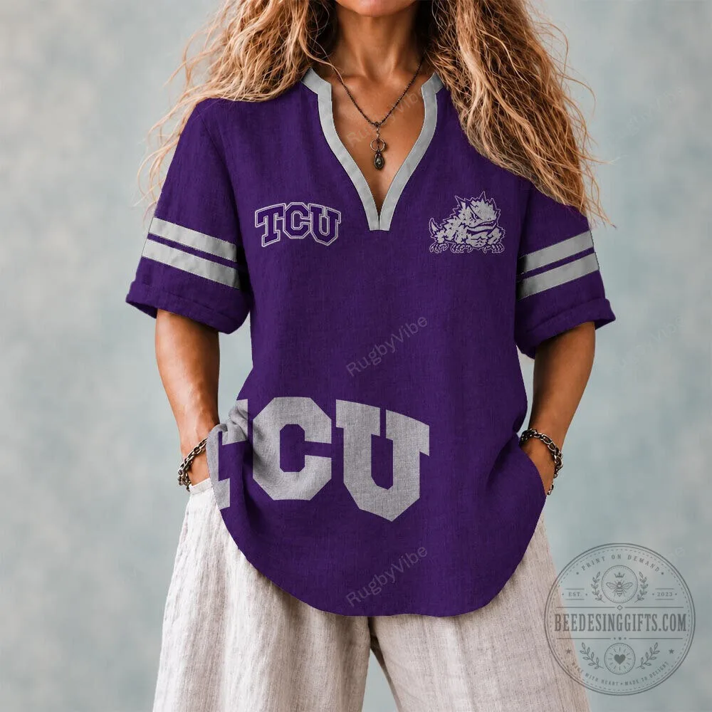 TCU Horned Frogs NCAA College Football Team Purple Short Sleeve Polo Shirt 2 TCU Horned Frogs NCAA College Football Team Purple Short Sleeve Polo Shirt