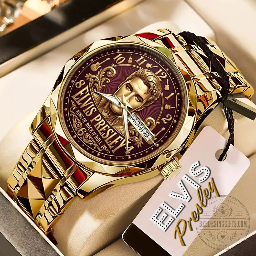 Elvis Presley King of Rock and Roll Gold Tone Luxury Quartz Watch