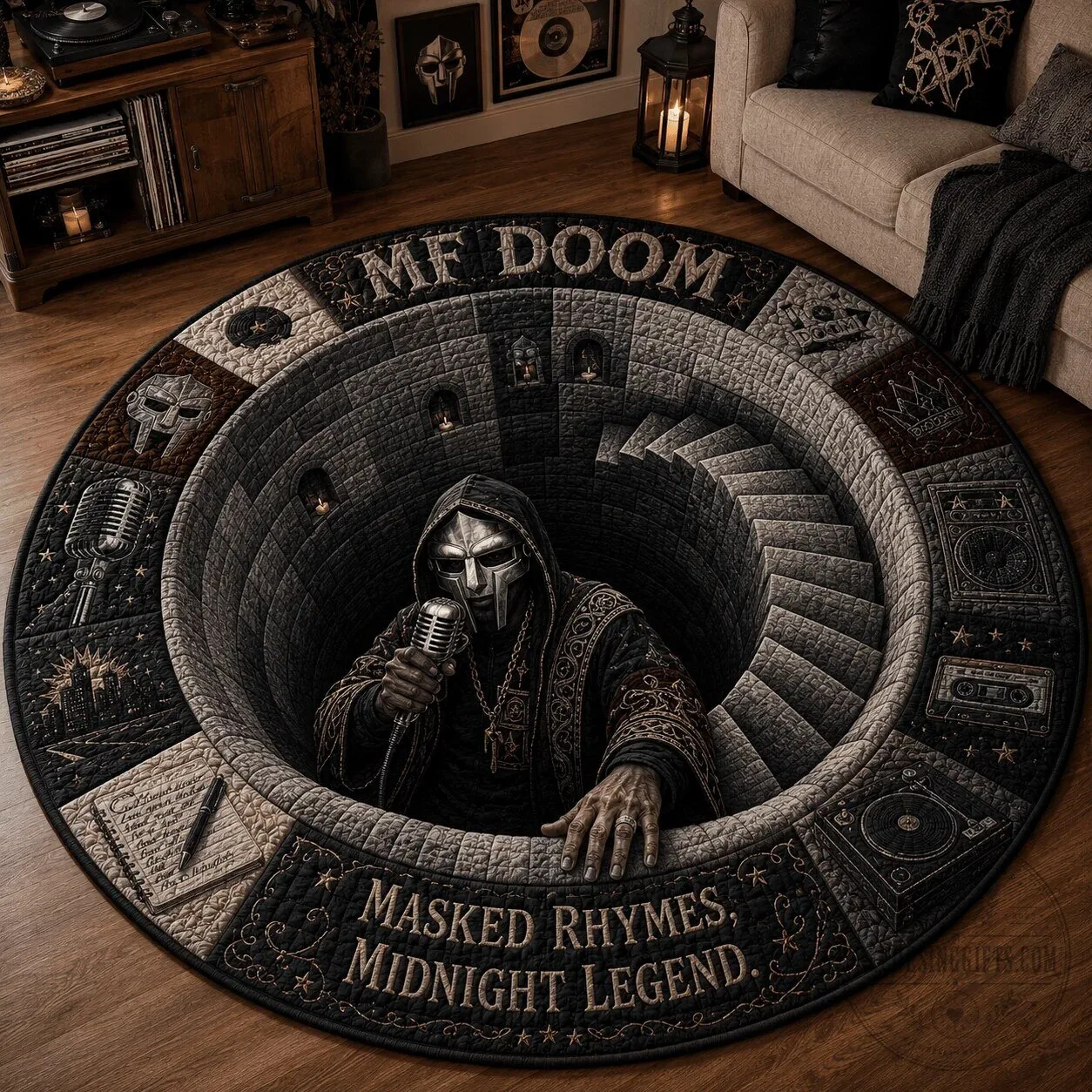 MF Doom Masked Rhymes Midnight Legend Quilted Round Rug