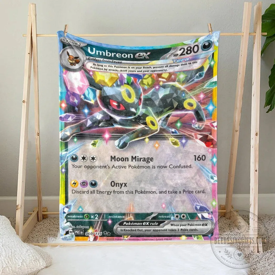 Umbreon EX Tera Type Pokemon Trading Card Game Custom Fleece Blanket