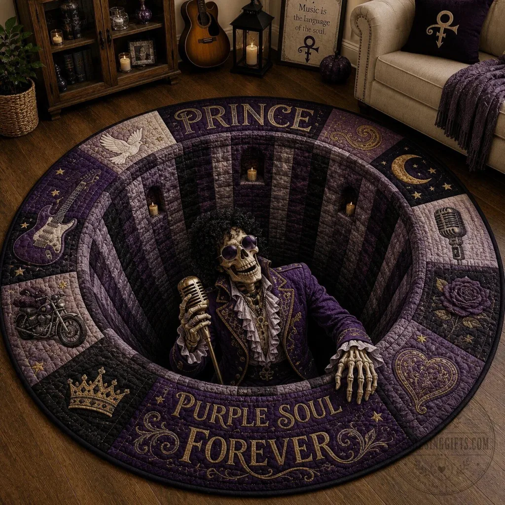 Prince Purple Soul Forever Skeleton Quilted Round Floor Mat Prince Purple Soul Forever Skeleton Quilted Round Floor Mat