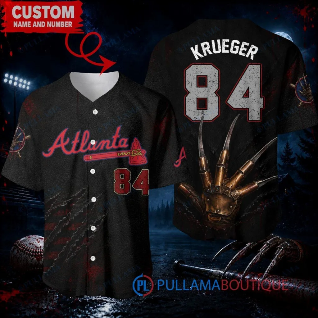 Freddy Krueger Atlanta Braves Baseball Jersey Custom Name and Number Freddy Krueger Atlanta Braves Baseball Jersey Custom Name and Number