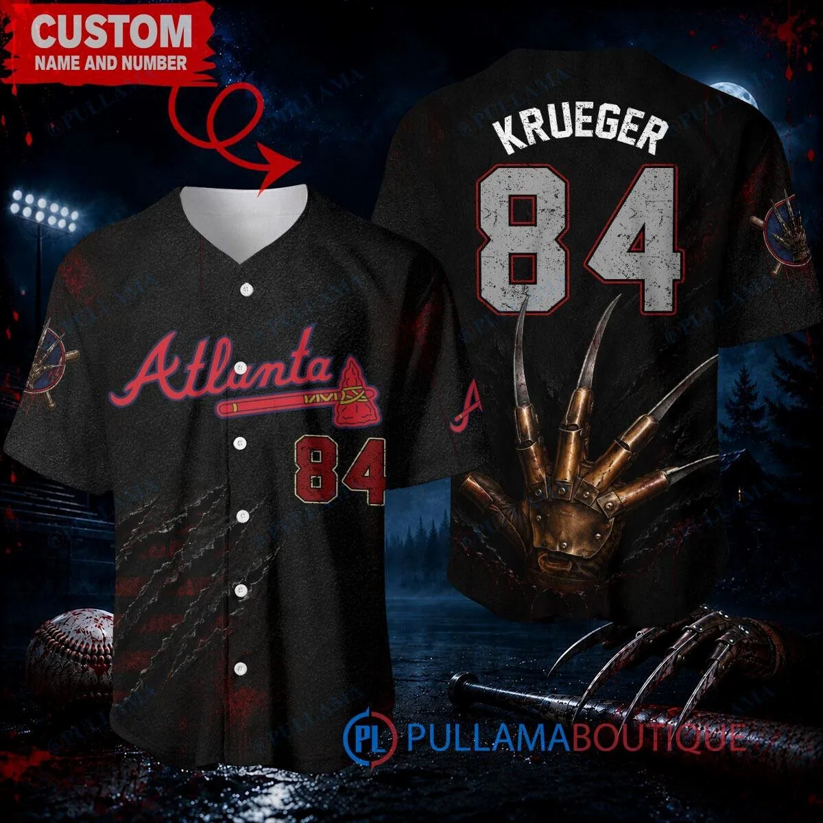 Freddy Krueger Atlanta Braves Baseball Jersey Custom Name and Number 5 Freddy Krueger Atlanta Braves Baseball Jersey Custom Name and Number