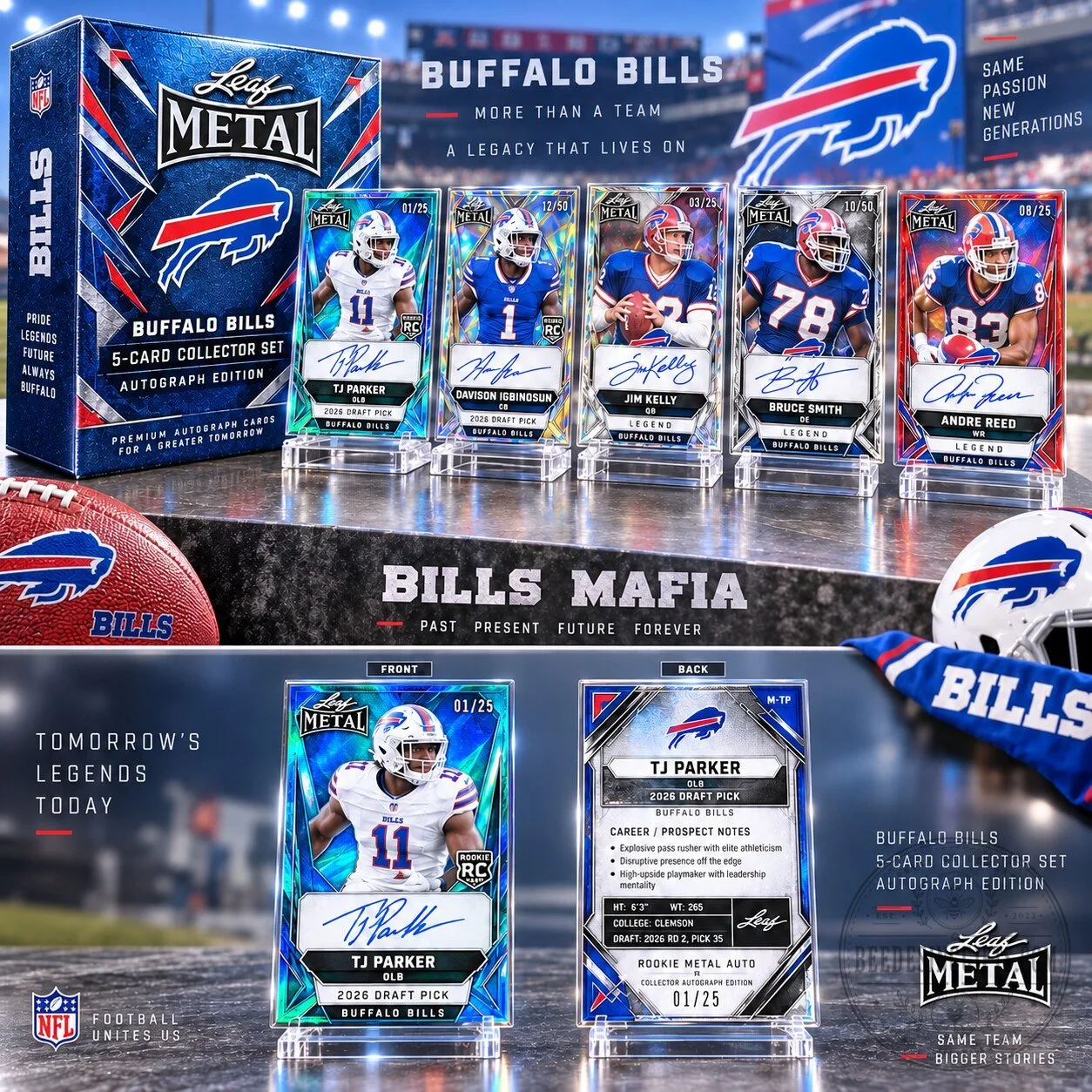 Buffalo Bills 5-Card Collector Set Autograph Edition Football Trading Cards