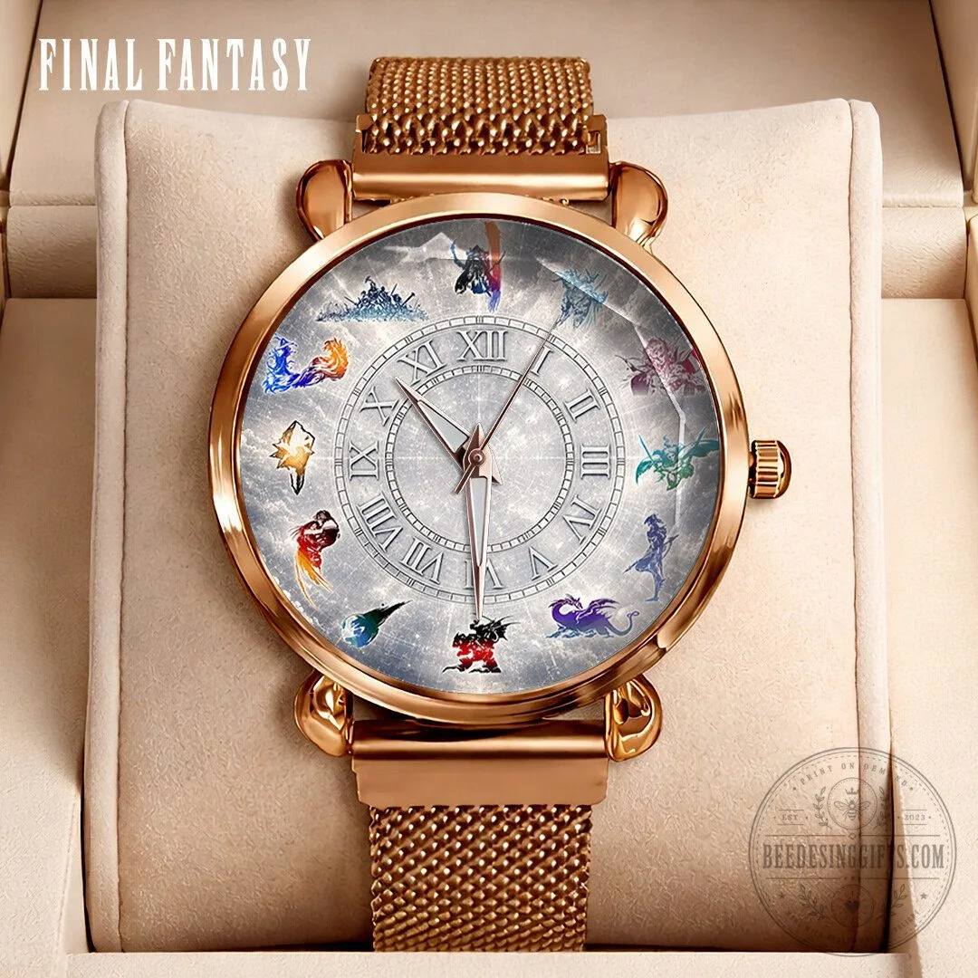 Final Fantasy Rose Gold Mesh Strap Quartz Watch