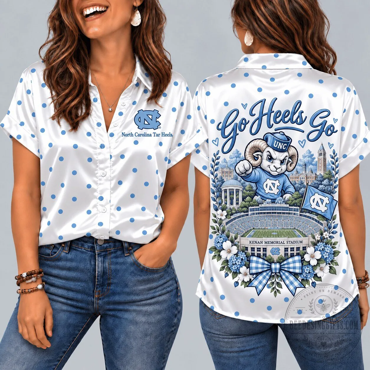 North Carolina Tar Heels Mascot Short Sleeve Button Down Shirt