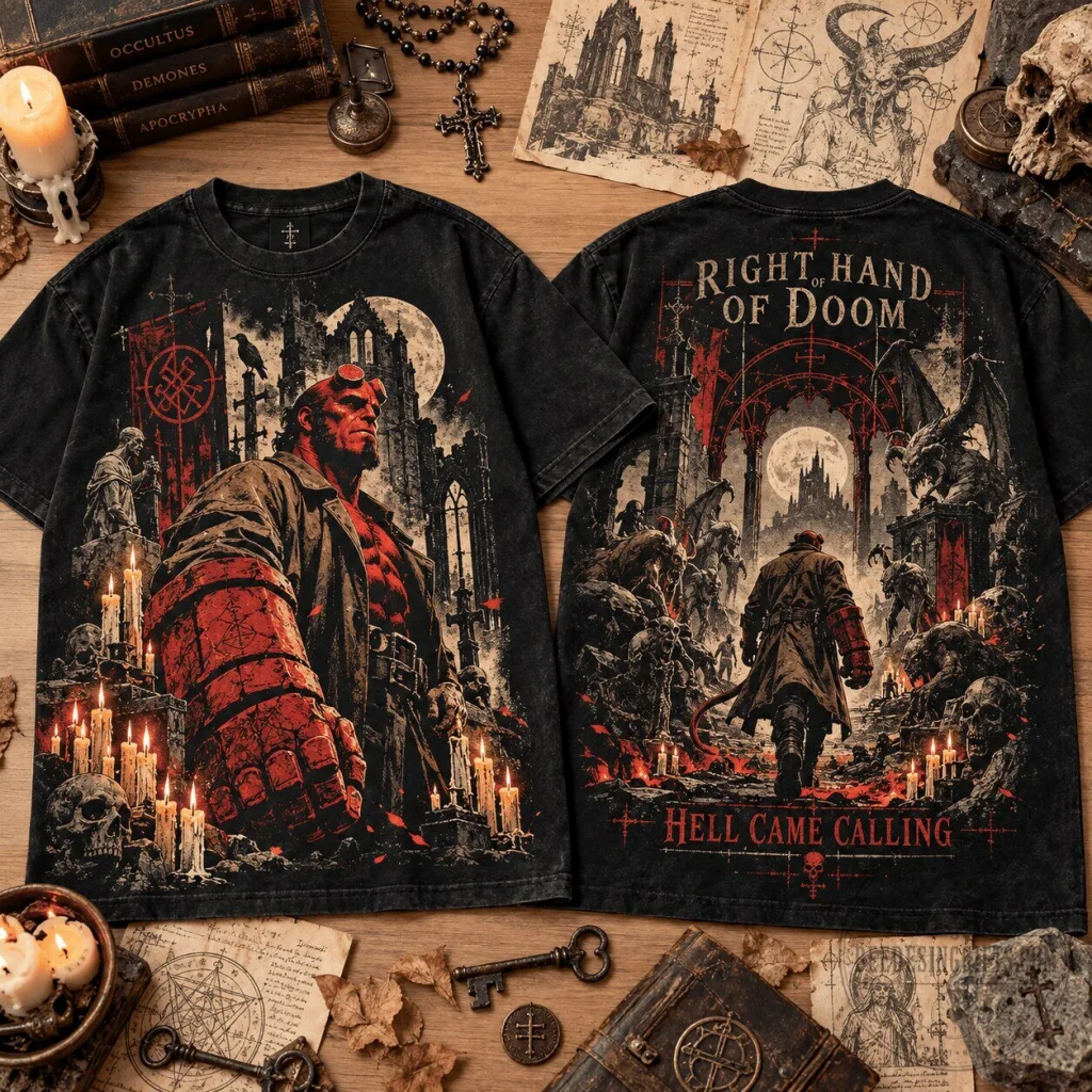 Hellboy Right Hand of Doom Gothic Halloween Graphic T-Shirt for Fans Hellboy Right Hand of Doom Gothic Halloween Graphic T-Shirt for Fans