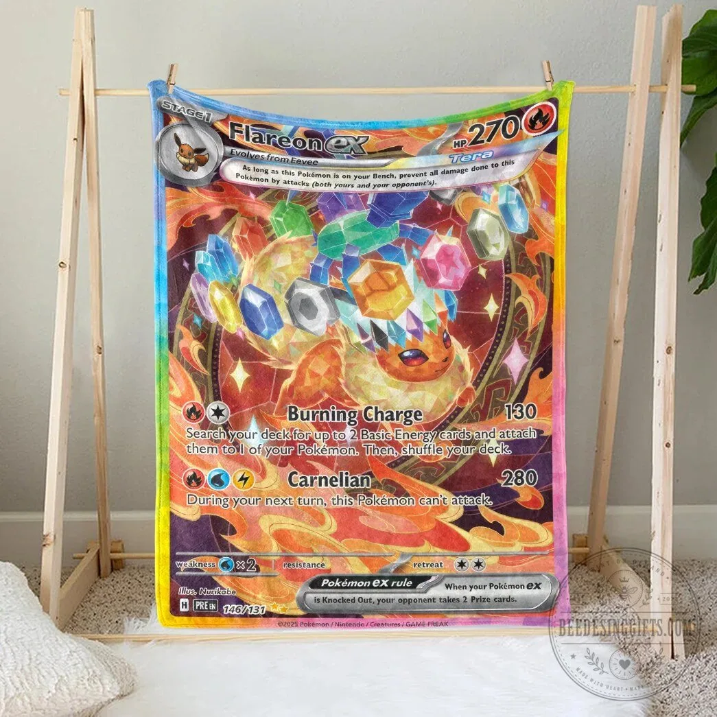 Pokemon Flareon EX Tera Type Burning Charge Trading Card Game Blanket