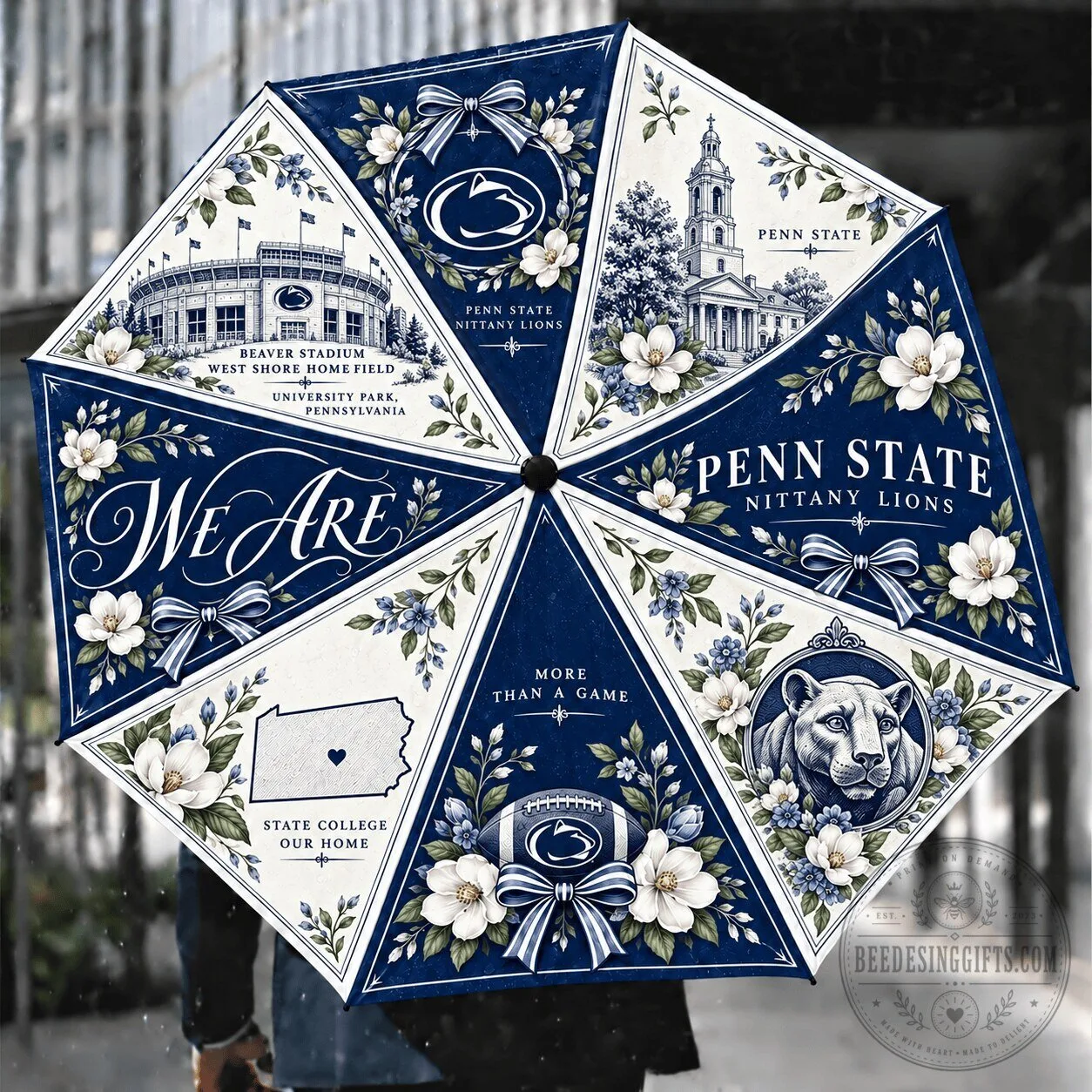 Penn State Nittany Lions Floral Pattern Compact Folding Umbrella