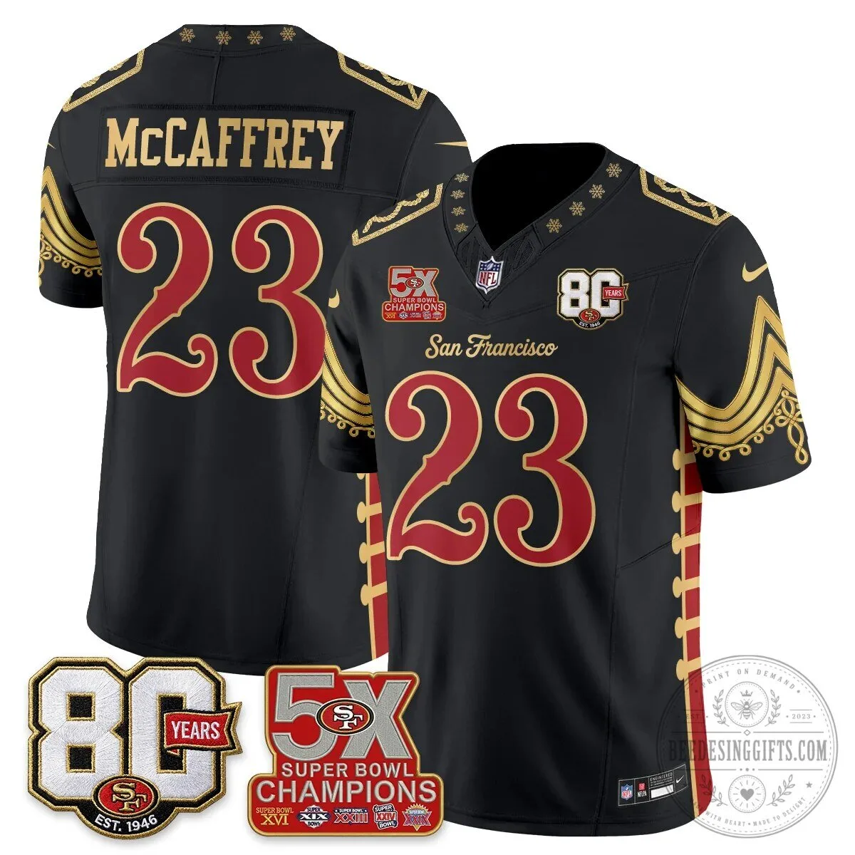 San Francisco 49ers Christian McCaffrey Christmas Nutcracker Football Jersey 12 San Francisco 49ers Christian McCaffrey Christmas Nutcracker Football Jersey