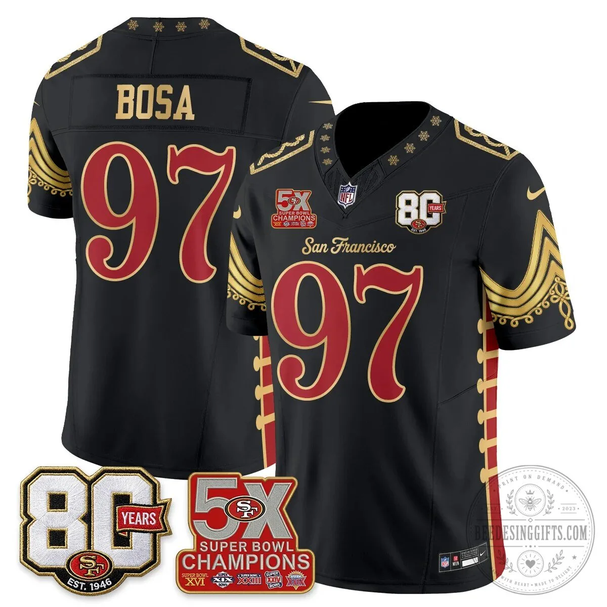 San Francisco 49ers Christian McCaffrey Christmas Nutcracker Football Jersey 46 San Francisco 49ers Christian McCaffrey Christmas Nutcracker Football Jersey