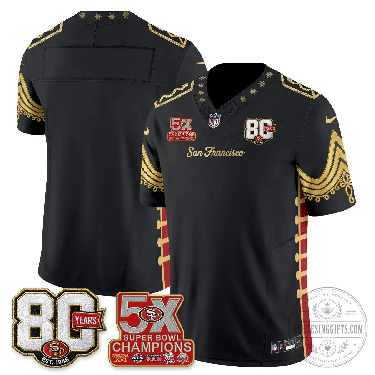 San Francisco 49ers Christian McCaffrey Christmas Nutcracker Football Jersey 50 San Francisco 49ers Christian McCaffrey Christmas Nutcracker Football Jersey