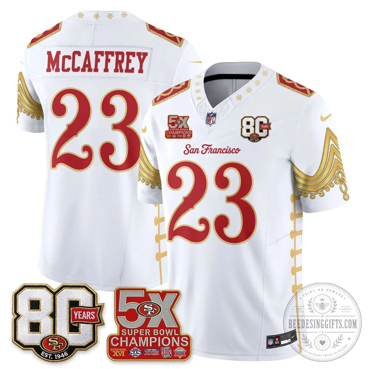 San Francisco 49ers Christian McCaffrey Christmas Nutcracker Football Jersey 52 San Francisco 49ers Christian McCaffrey Christmas Nutcracker Football Jersey