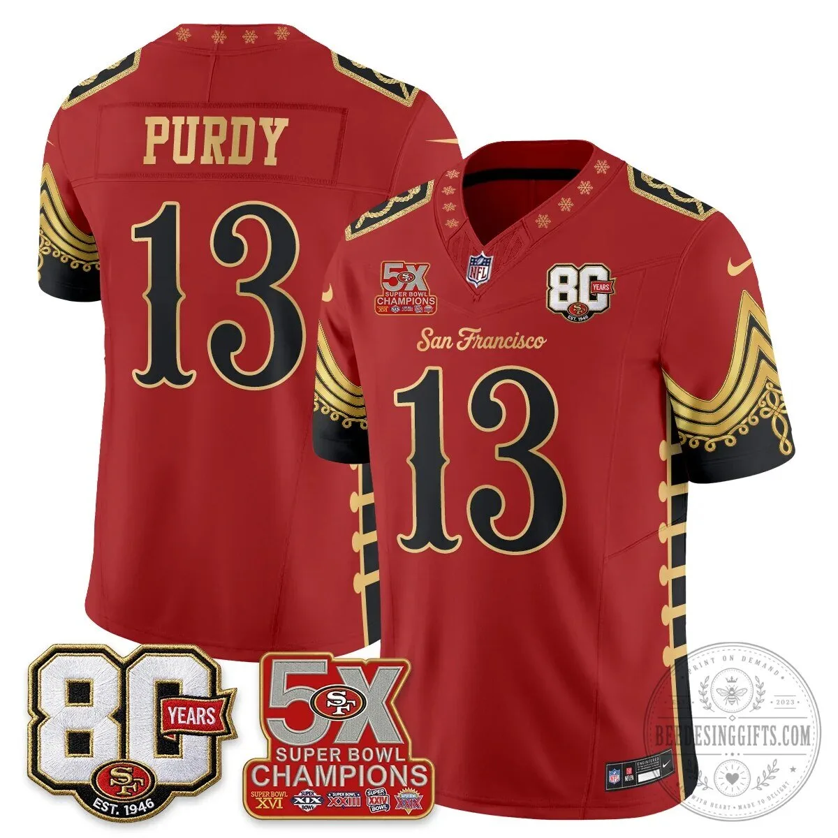San Francisco 49ers Christian McCaffrey Christmas Nutcracker Football Jersey 65 San Francisco 49ers Christian McCaffrey Christmas Nutcracker Football Jersey