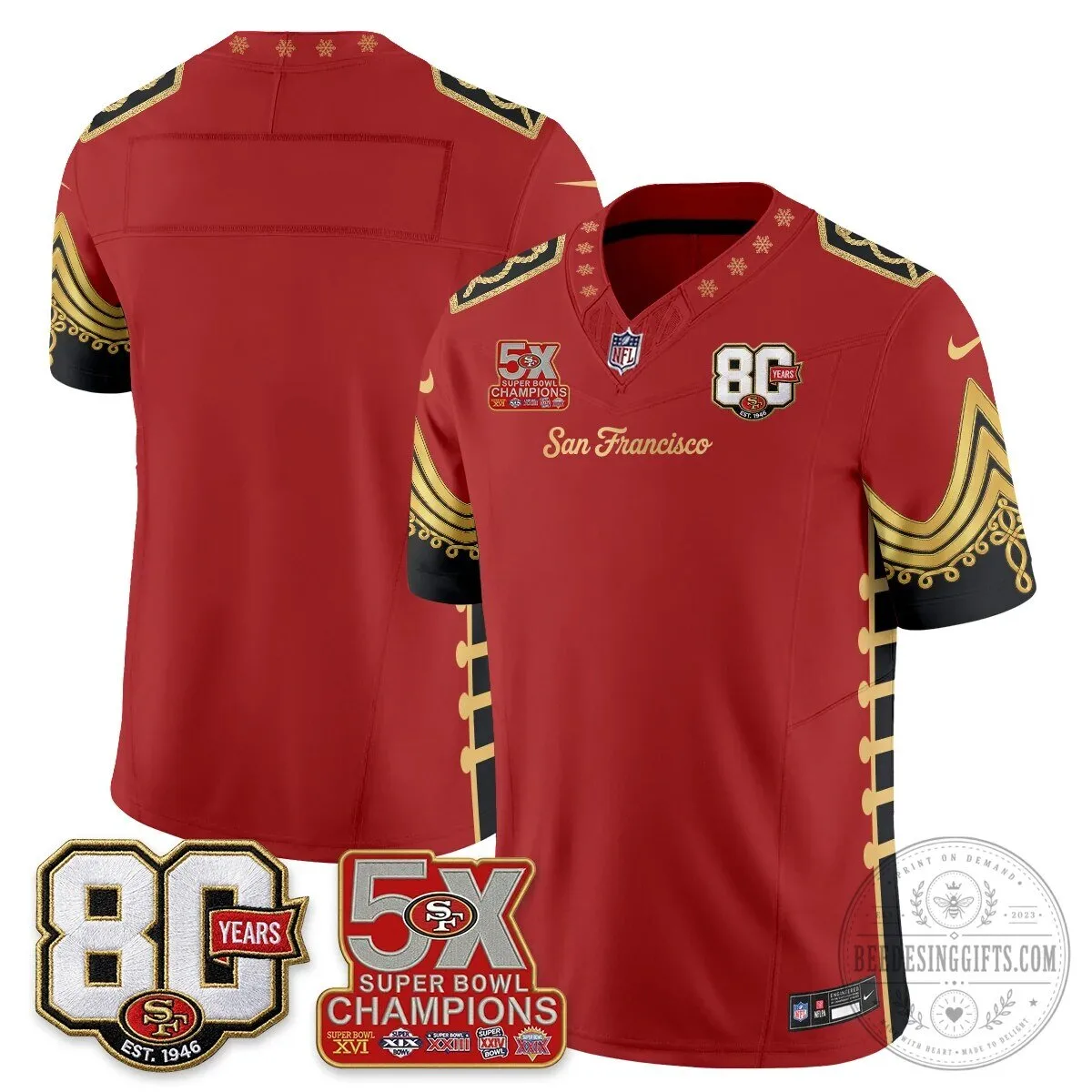San Francisco 49ers Christian McCaffrey Christmas Nutcracker Football Jersey 74 San Francisco 49ers Christian McCaffrey Christmas Nutcracker Football Jersey