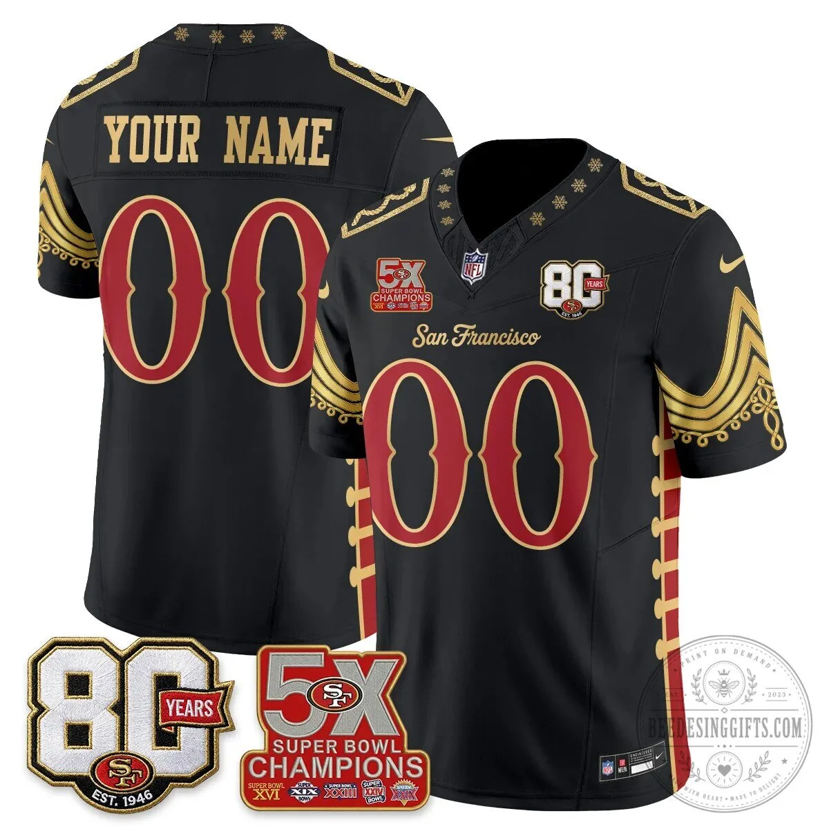 San Francisco 49ers Nutcracker Edition Black Custom Football Jersey 36 San Francisco 49ers Nutcracker Edition Black Custom Football Jersey