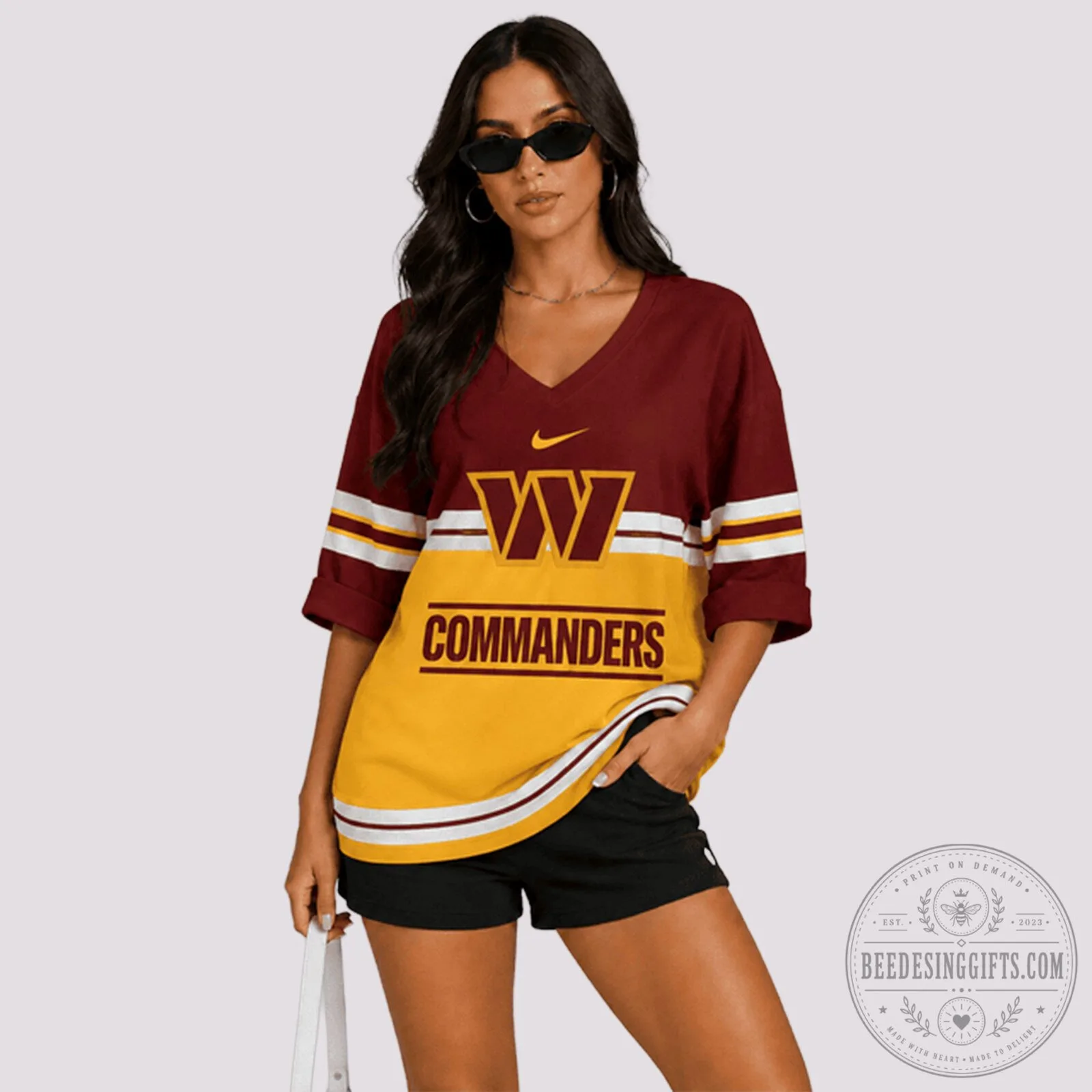 Washington Commanders Football Team V-Neck Short Sleeve Shirt