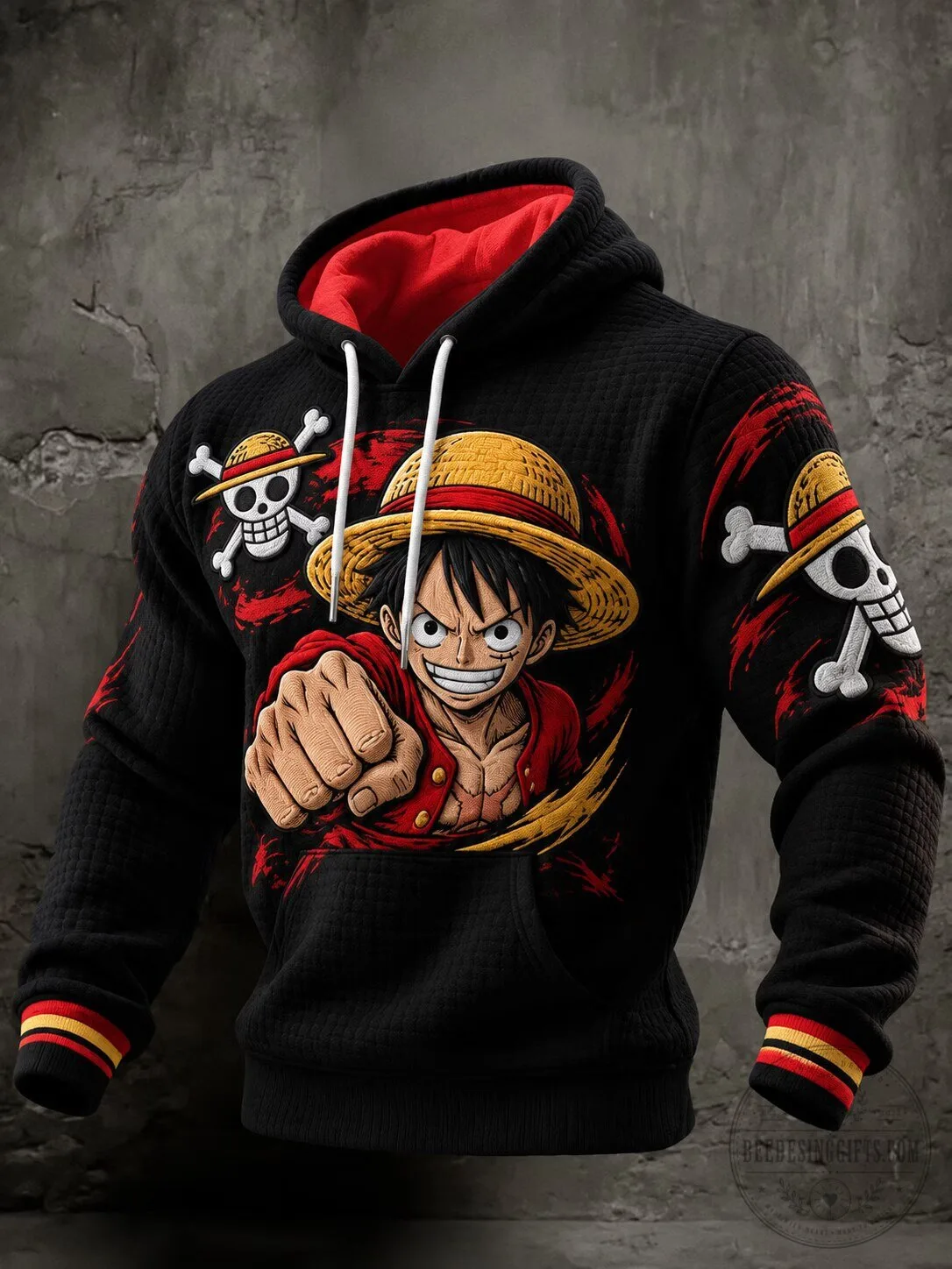 One Piece Monkey D. Luffy Pirate Skull Graphic Drawstring Hoodie