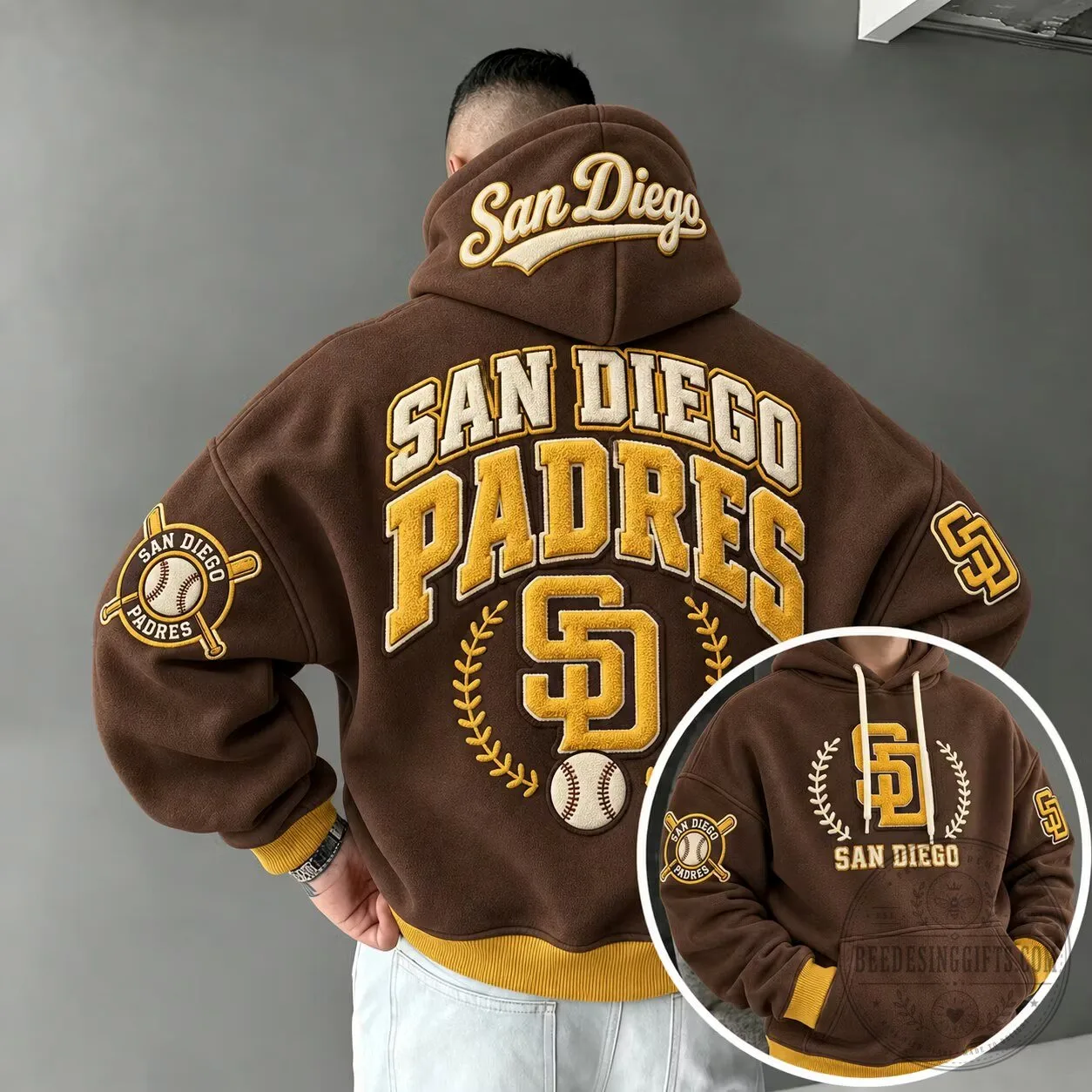 San Diego Padres Baseball Team Logo Brown Hoodie