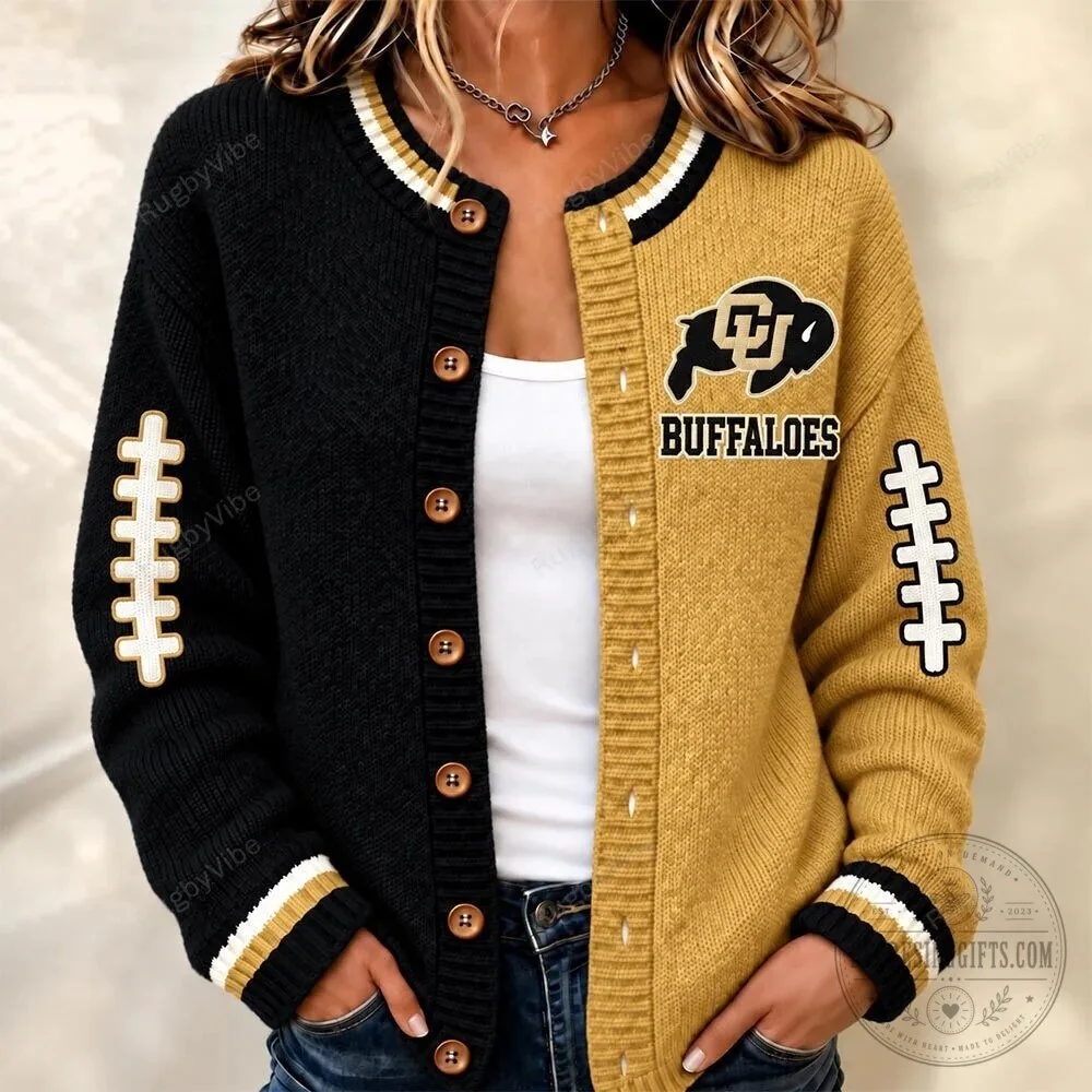 Colorado Buffaloes Black and Gold Varsity Button-Up Cardigan Sweater