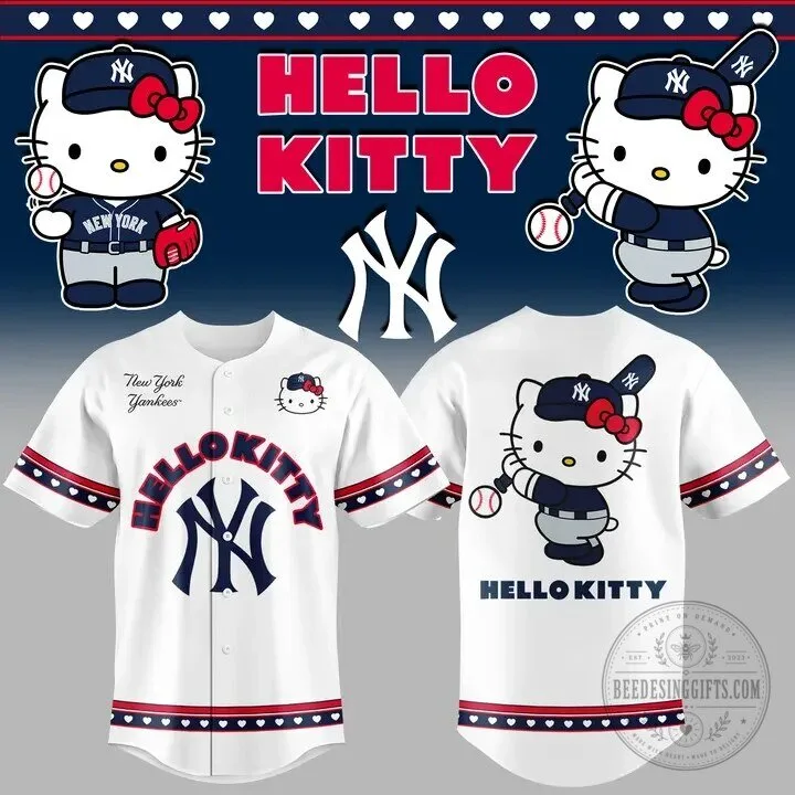 New York Yankees Hello Kitty Baseball Game Night White Jersey 4 New York Yankees Hello Kitty Baseball Game Night White Jersey
