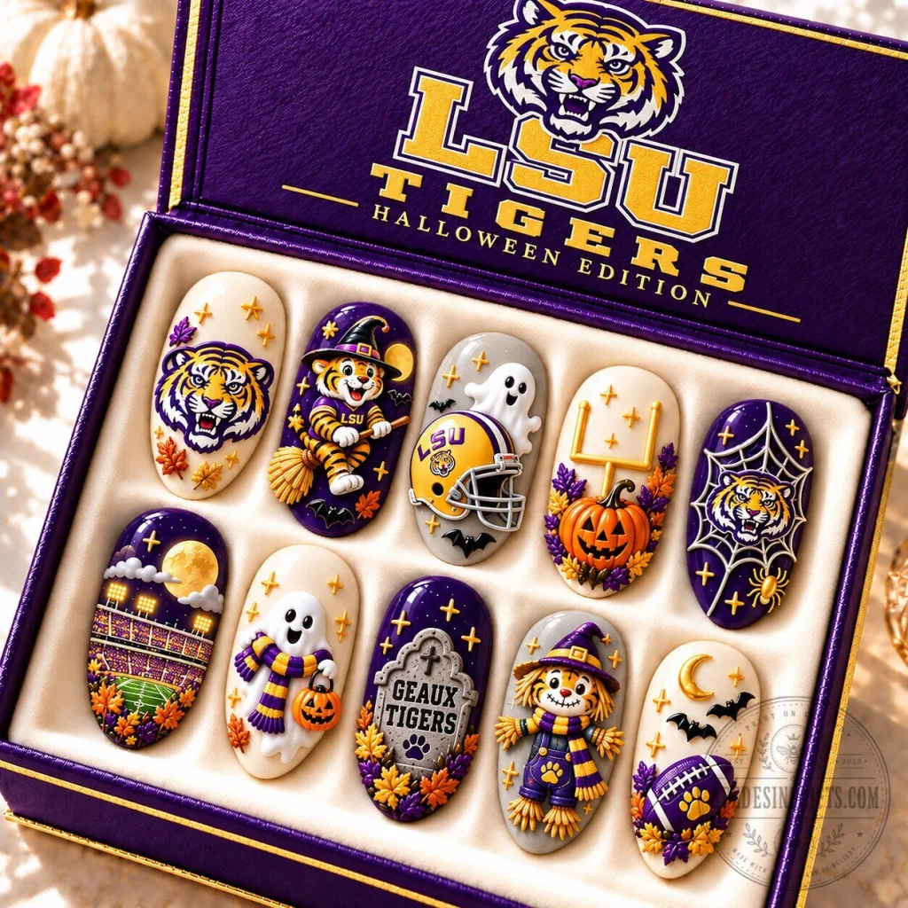 LSU Tigers Halloween Edition Press On Nails Set LSU Tigers Halloween Edition Press On Nails Set