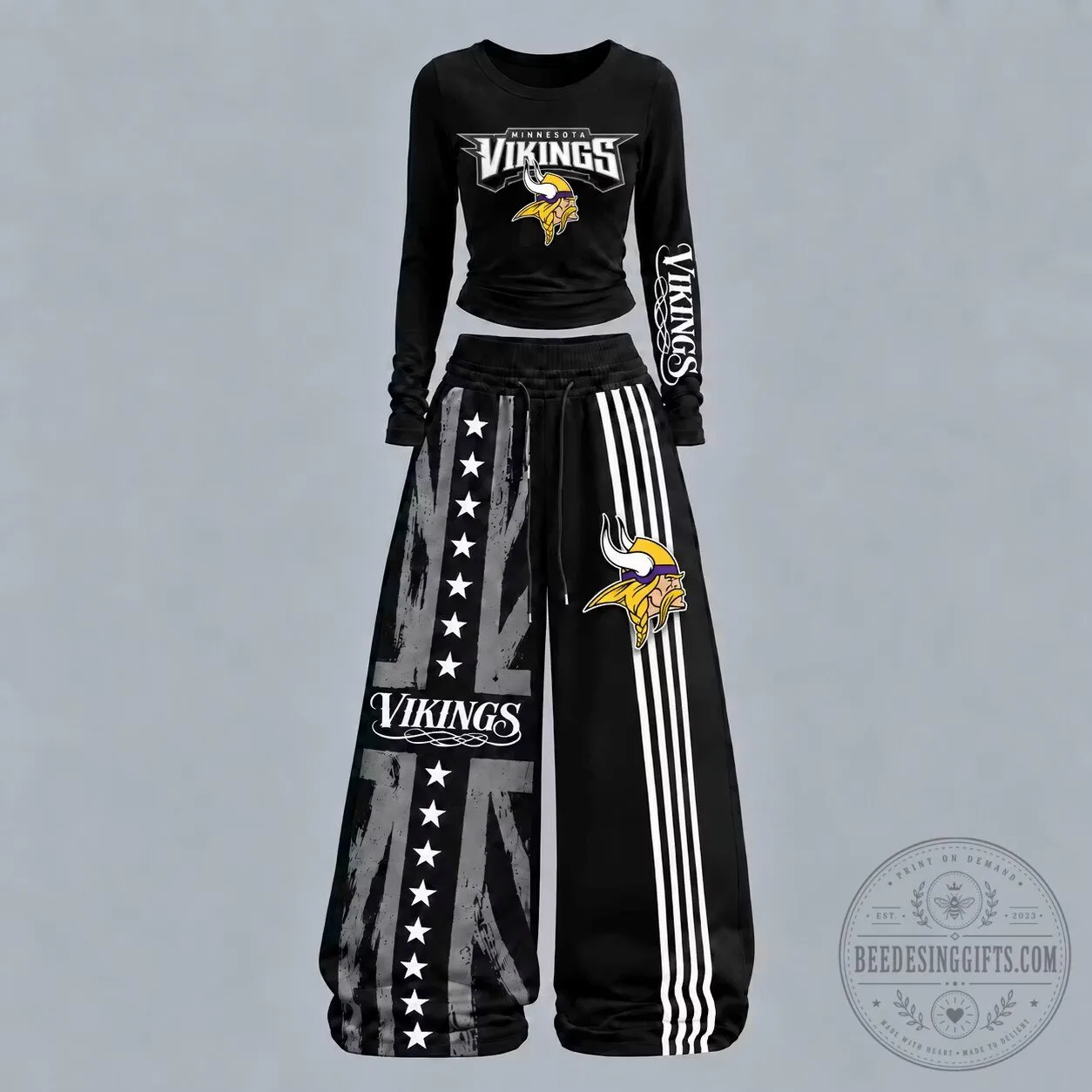 Minnesota Vikings Football Team Logo Black Long-Sleeve Shirt and Pants Set 2 Minnesota Vikings Football Team Logo Black Long-Sleeve Shirt and Pants Set