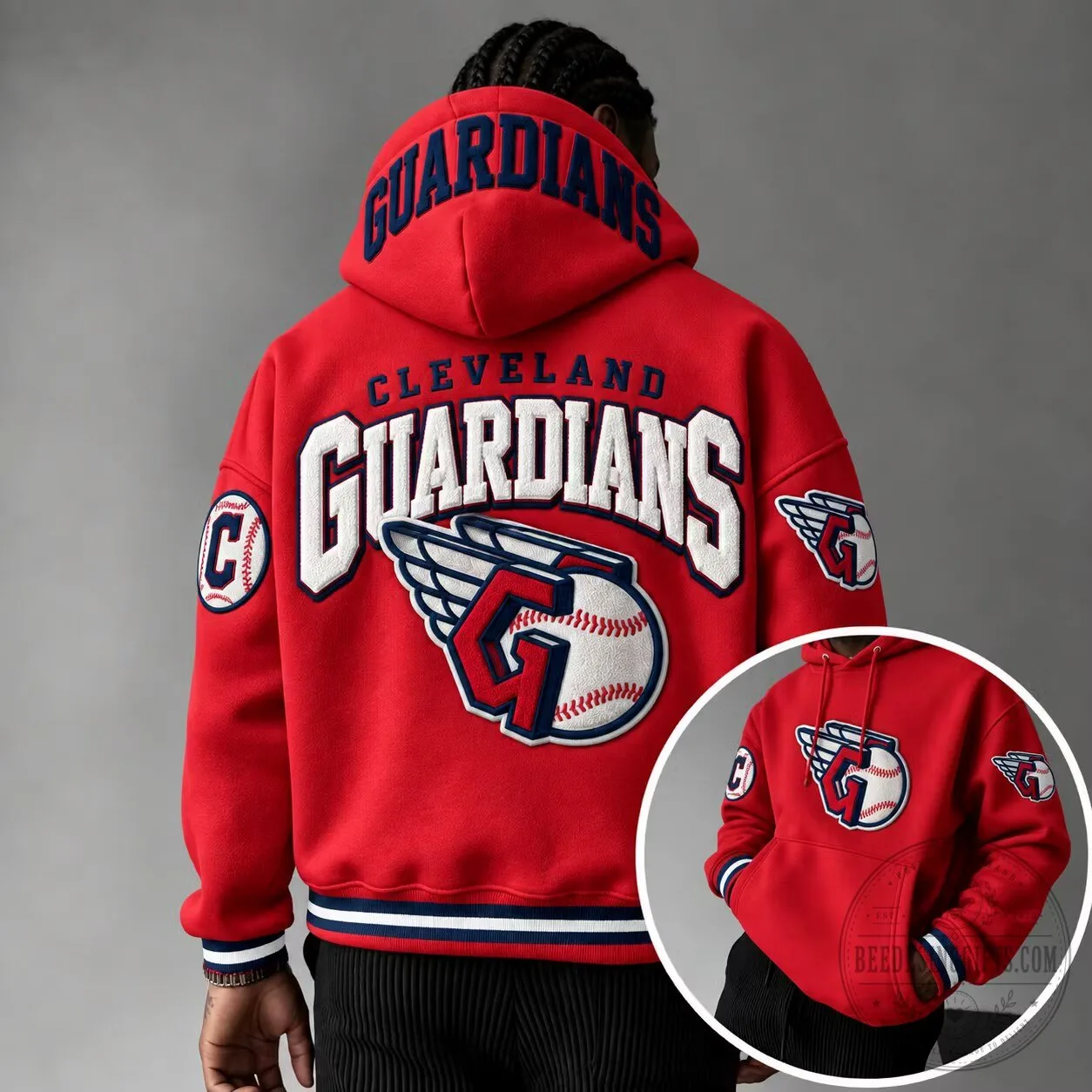 Cleveland Guardians Baseball Team Logo Red Oversized Hoodie