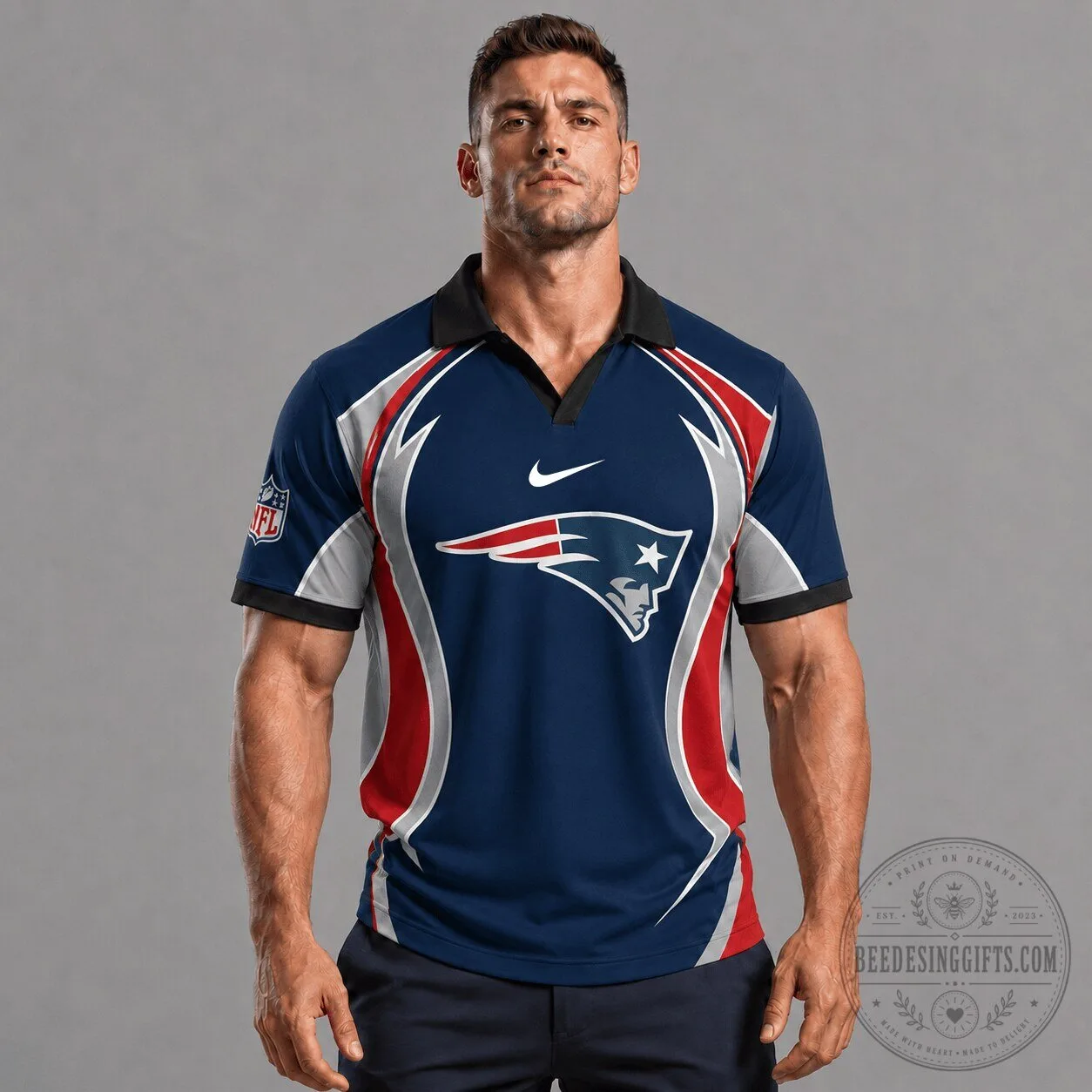 New England Patriots NFL Custom Rugby Style Polo Shirt for Men 2 New England Patriots NFL Custom Rugby Style Polo Shirt for Men