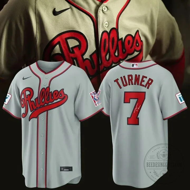 Trea Turner Philadelphia Phillies Gray Baseball Jersey Number 7 Signature 7 Trea Turner Philadelphia Phillies Gray Baseball Jersey Number 7 Signature