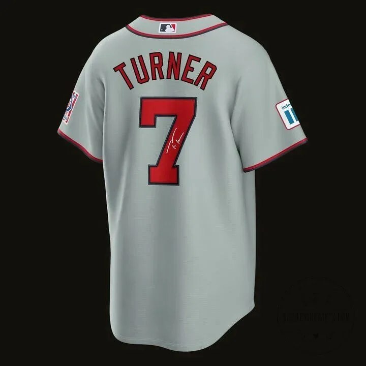 Trea Turner Philadelphia Phillies Gray Baseball Jersey Number 7 Signature 9 Trea Turner Philadelphia Phillies Gray Baseball Jersey Number 7 Signature