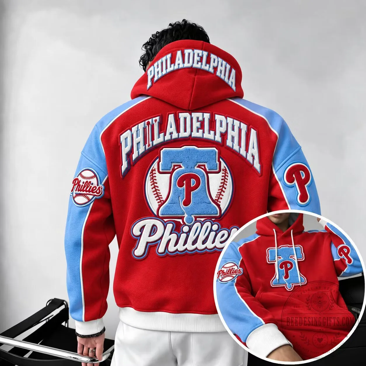 Philadelphia Phillies Baseball Team Logo Red and Blue Oversized Hoodie 2 Philadelphia Phillies Baseball Team Logo Red and Blue Oversized Hoodie