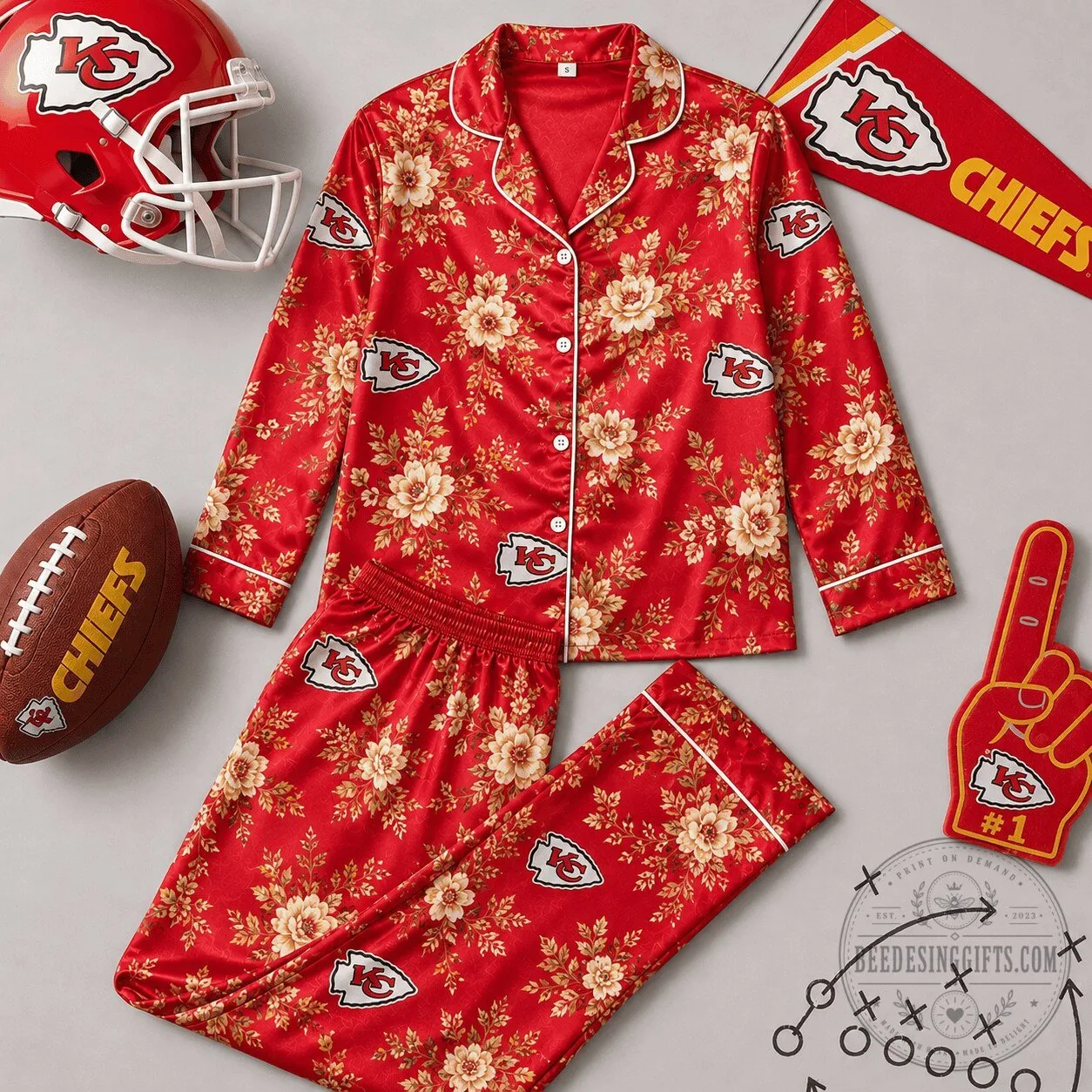 Kansas City Chiefs Floral Team Pride Pajamas Set for Women