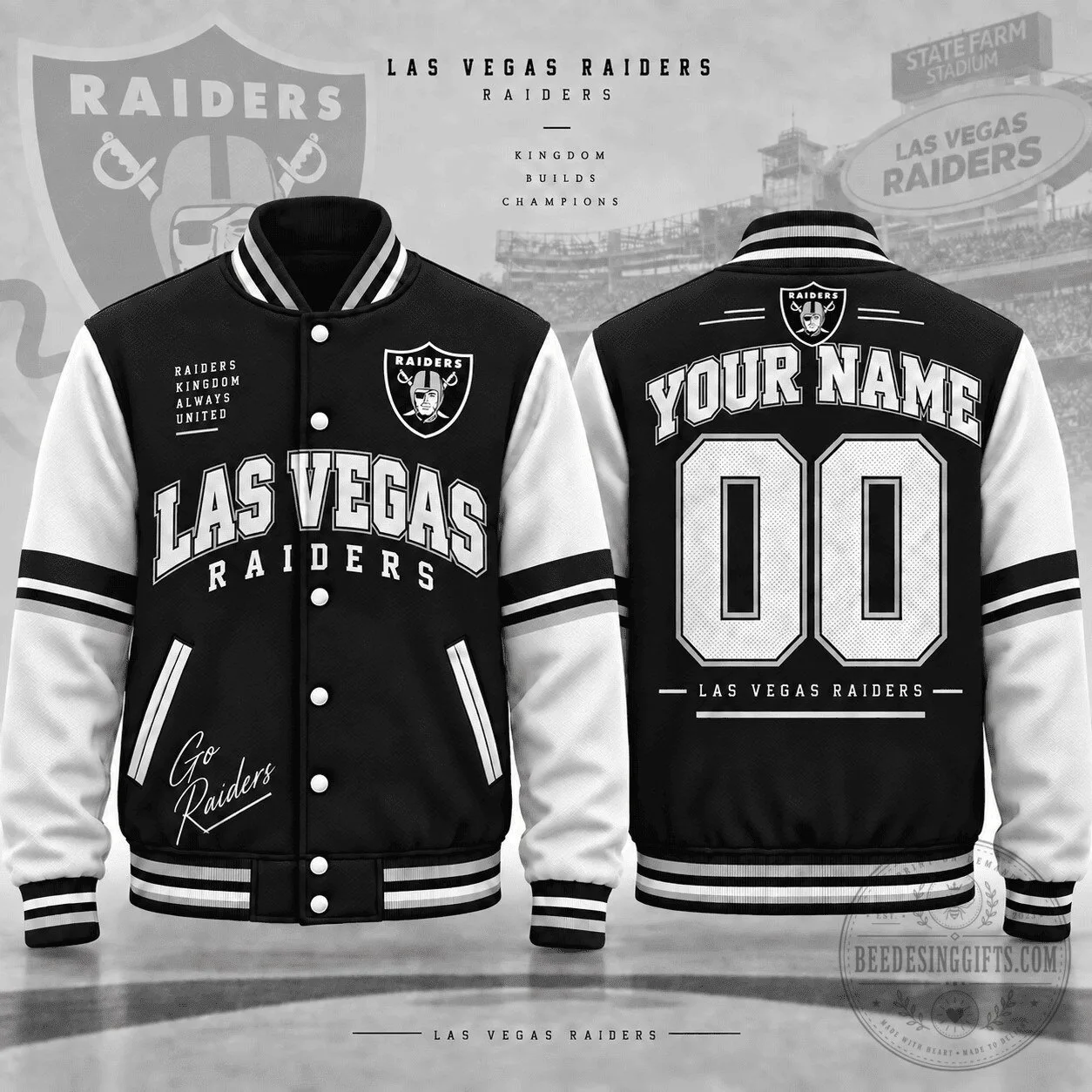 Las Vegas Raiders NFL Football Team Custom Name And Number Varsity Jacket