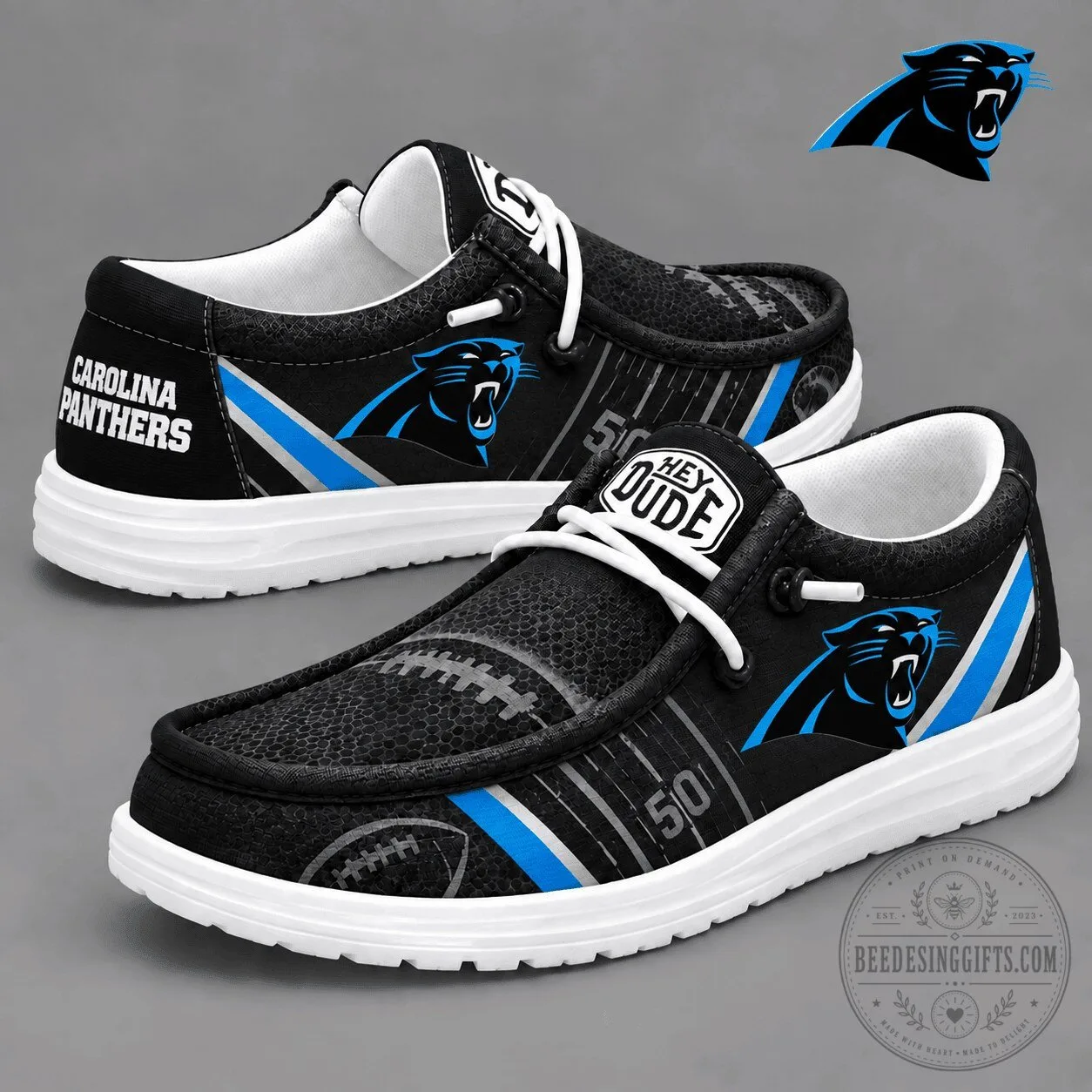 Carolina Panthers NFL Football Team Logo Black Blue Loafer Shoes