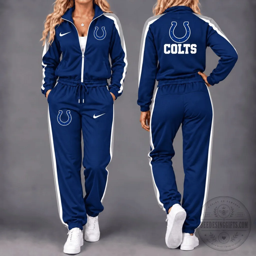 Indianapolis Colts Football Team Womens Blue Tracksuit Set with White Stripe Indianapolis Colts Football Team Womens Blue Tracksuit Set with White Stripe