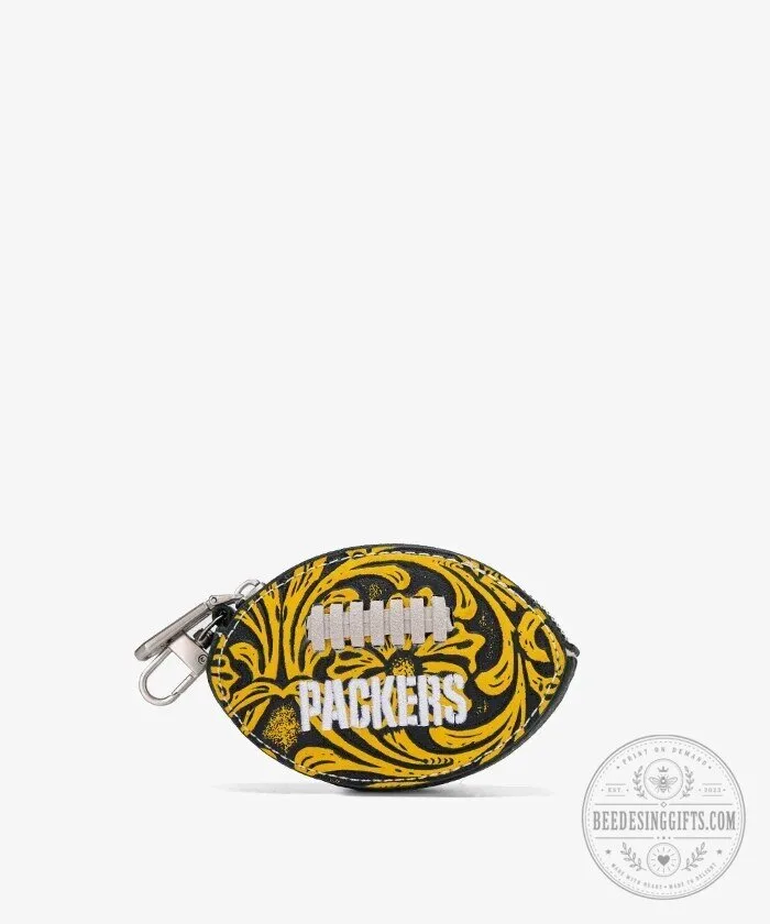 Green Bay Packers Football Shaped Coin Purse Keychain